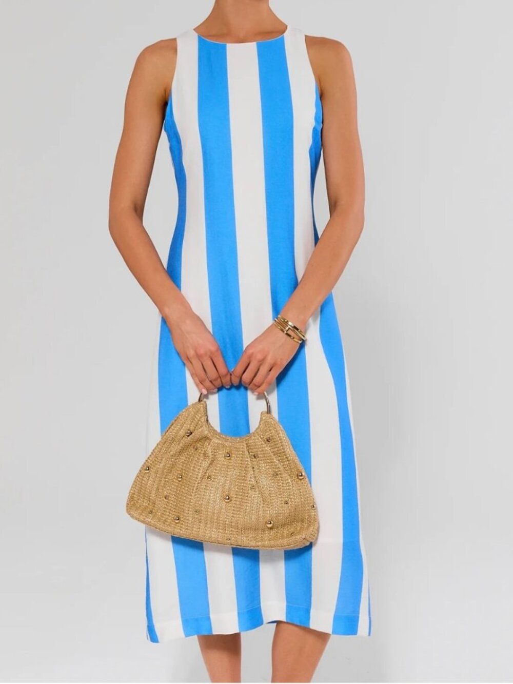 New Avara boutique Blue & White Striped Midi Dress Size XS NWT